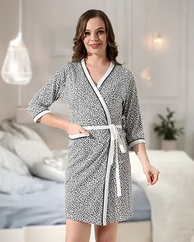 Royalfashion Damski bawełniany szlafrok w panterkę