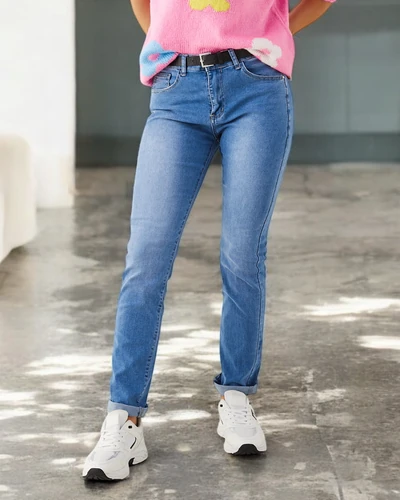 Royalfashion Bawełniane proste jeansy damskie