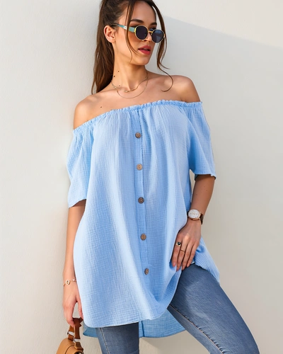 Royalfashion Bawełniana bluzka damska a'la hiszpanka z ozdobnymi guzikami