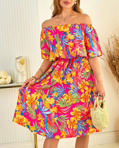 Royalfashion Wielokolorowa damska sukienka midi a'la hiszpanka