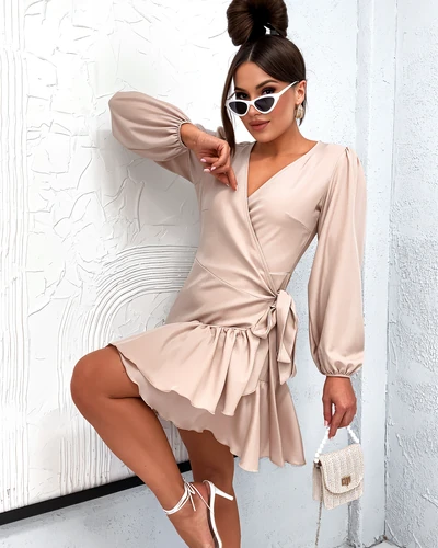 Royalfashion Wiązana damska sukienka mini z falbankami