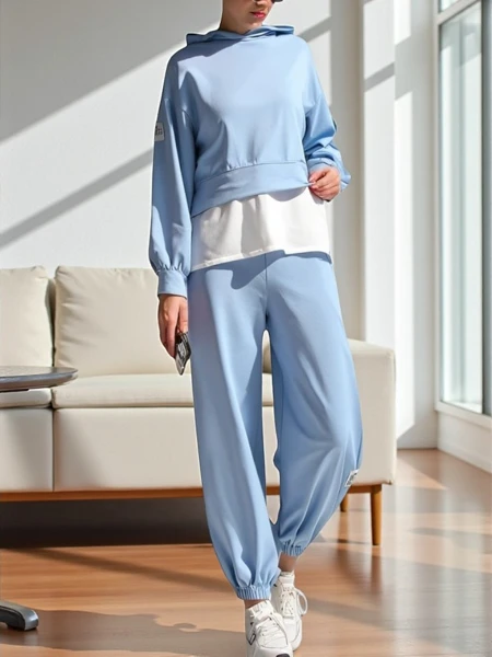 Royalfashion Bawełniany damski komplet z koszulową wstawką