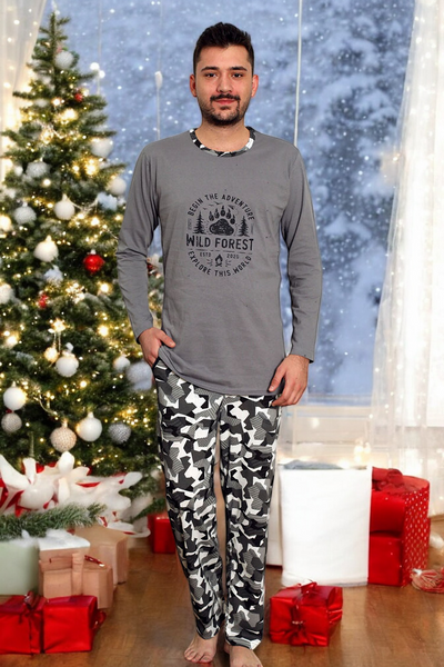 Royalfashion Ciemnoszara męska piżama ze spodniami w moro