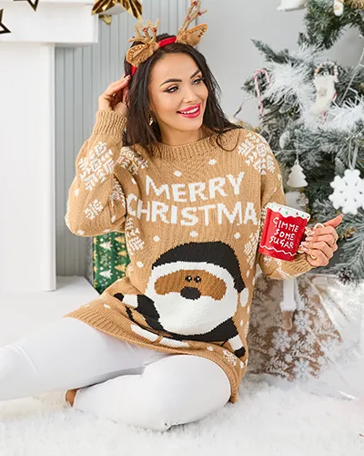 Royalfashion Damski świąteczny sweter z mikołajem