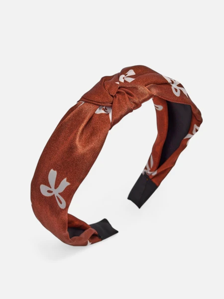 Royalfashion Opaska do włosów satynowa z pleceniem z nadrukiem