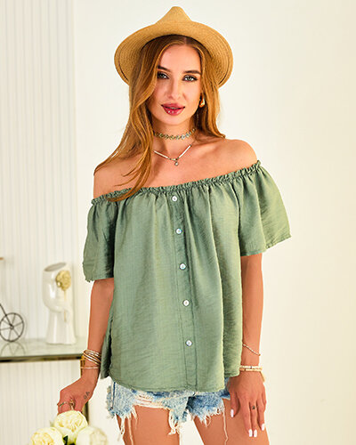 Royalfashion Bluzka damska a'la hiszpanka z ozdobnymi guzikami