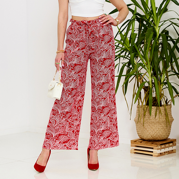 Royalfashion Czerwone damskie spodnie materiałowe z printem