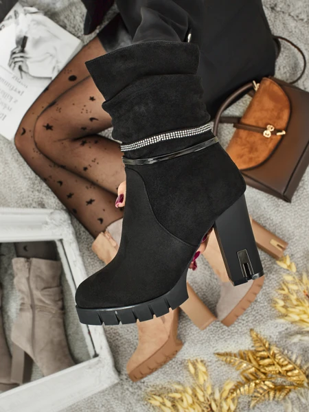 Botki damskie eko zamszowe na słupku BrambleDusk