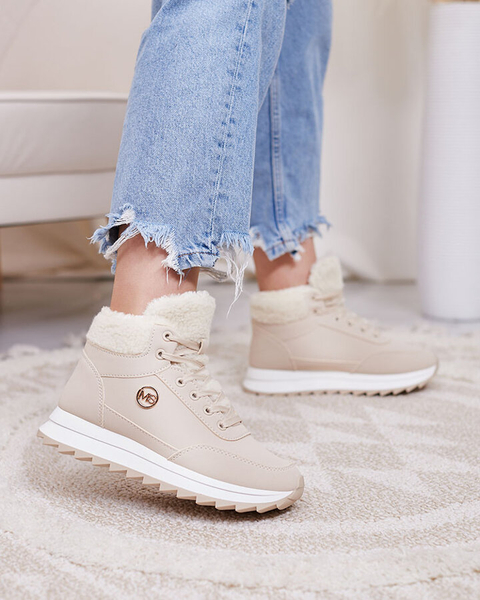 Royalfashion Buty sportowe damskie z ociepleniem w kolorze beżowym Cerrto