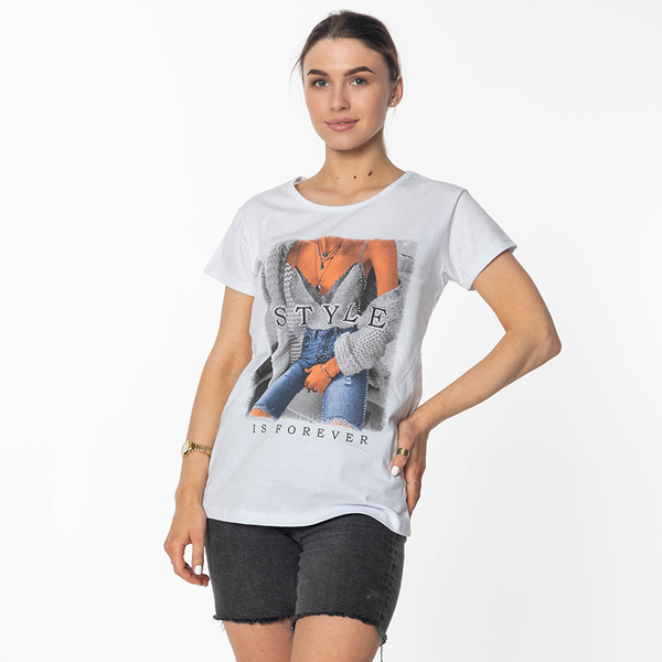 Royalfashion Damska biała koszulka z nadrukiem