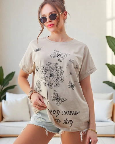 Royalfashion Bawełniany damski t-shirt z dmuchawcami i motylkiem