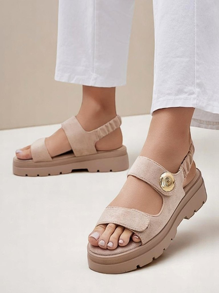 Sandały damskie beżowe Royalfashion Callista na platformie z zamszu