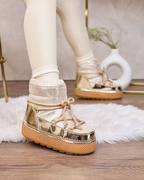 Royalfashion Złote śniegowce damskie sznurowane Yevnoie