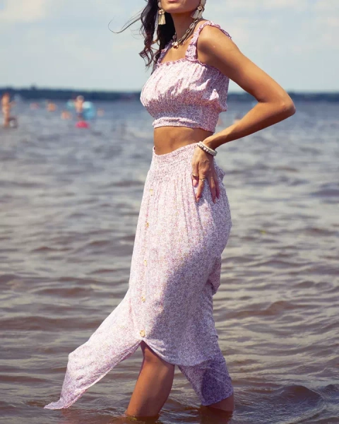 Royalfashion Kwiecisty damski komplet w kolorze różowym