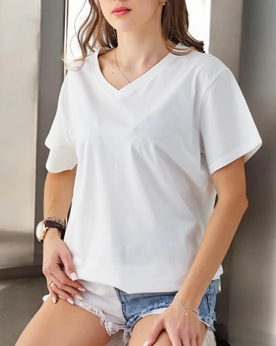 Royalfashion Bawełniany damski t-shirt casual z dekoltem V