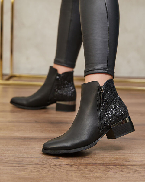 Royalfashion Czarne damskie botki z brokatem Brosec