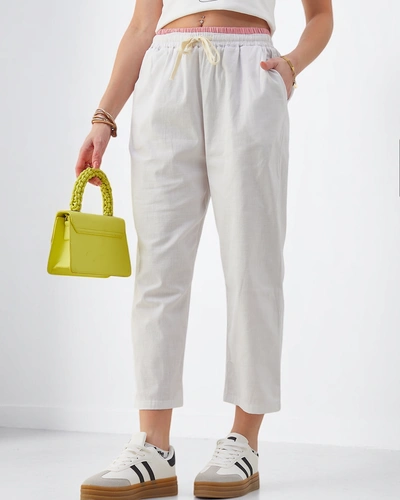 Royalfashion Bawełniane szerokie spodnie damskie z wiązaniem