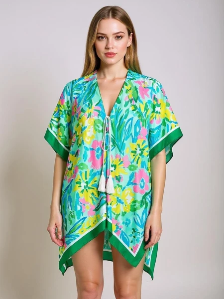 Pareo Callista Royalfashion – Kolorowa sukienka plażowa z poliestru, dekolt V