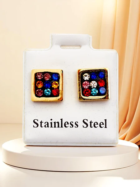 Royalfashion Kwadratowe kolczyki damskie z cyrkoniami