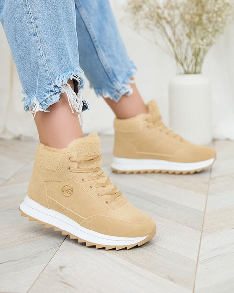 Royalfashion Buty sportowe damskie z ociepleniem w kolorze jasnobrązowym Cerrto