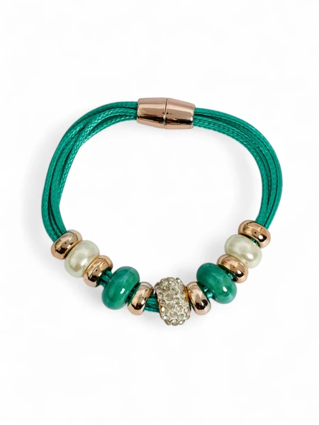 Bransoletka damska z koralikami i cyrkoniami