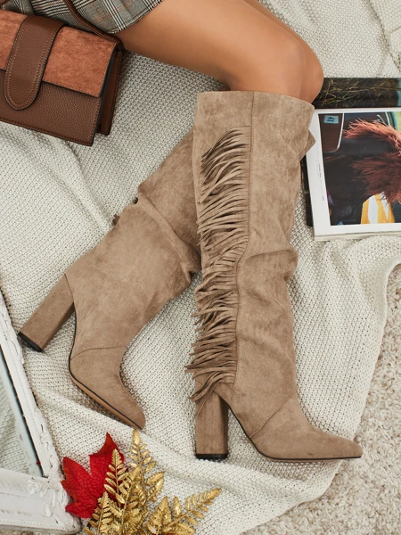 Kozaki Damskie eko zamszowe z frędzelkami Solnytte