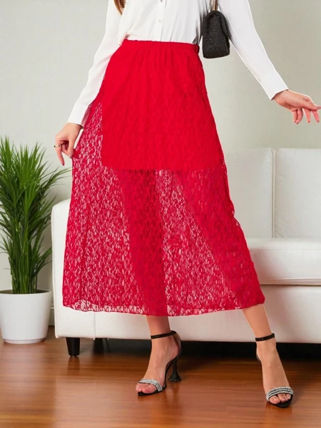 Royalfashion Damska spódnica midi z koronką