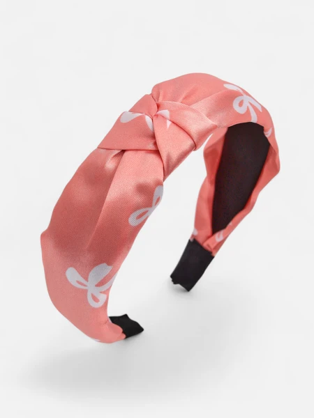 Royalfashion Opaska do włosów satynowa z pleceniem z nadrukiem