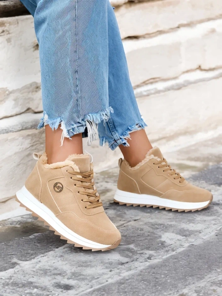 Royalfashion Jasnobrązowe buty sportowe damskie z ociepleniem Lahho