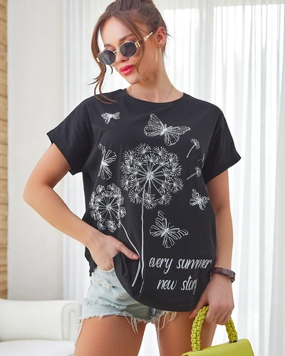 Royalfashion Bawełniany damski t-shirt z dmuchawcami i motylkiem