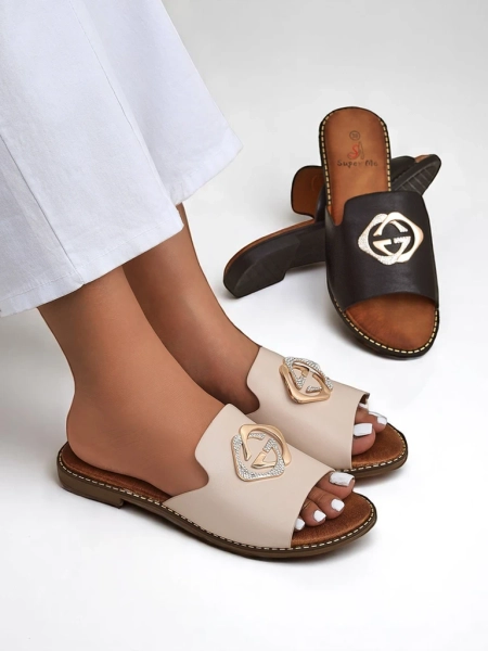 Royalfashion Damskie klapki na płaskiej podeszwie Goldie Spark