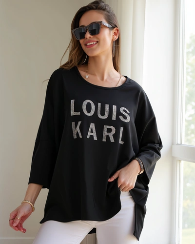 Royalfashion Wiskozowa damska bluzka z napisami z cyrkonii