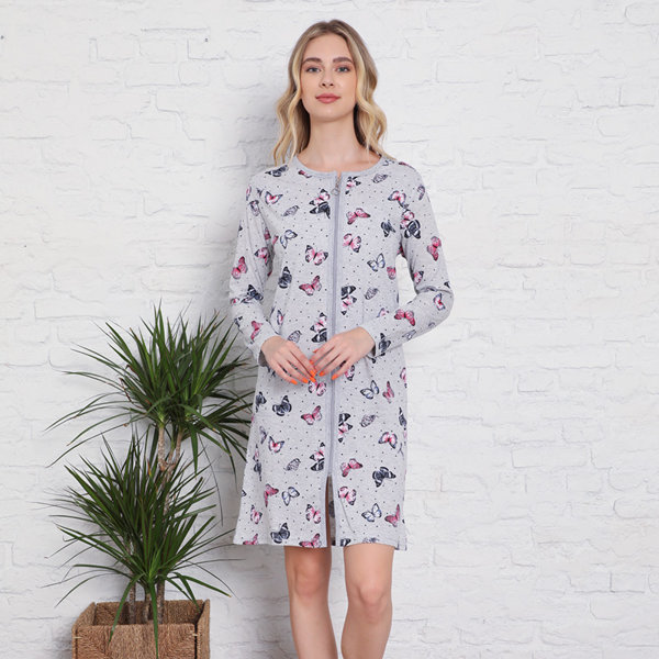 Royalfashion Szara koszula nocna z printem w motylki