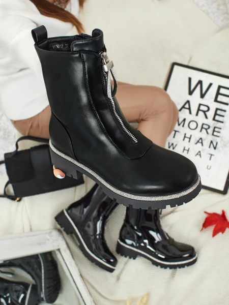 Eko skórzane botki damskie z cyrkoniami Aurena