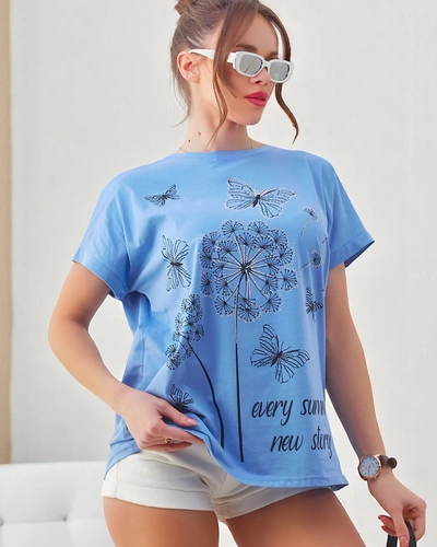 Royalfashion Bawełniany damski t-shirt z dmuchawcami i motylkiem