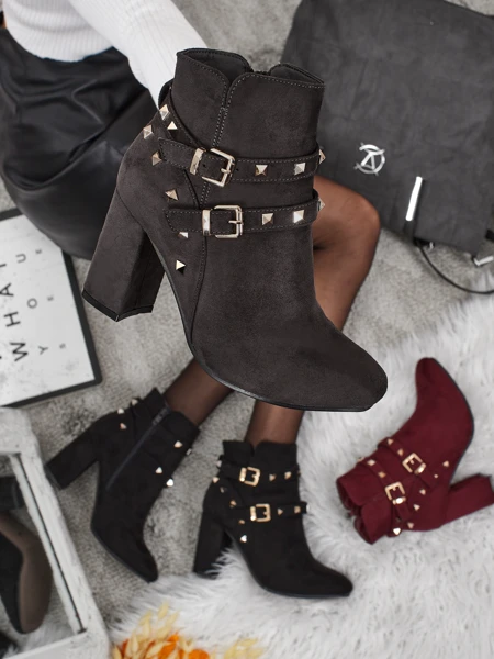 Botki damskie eko zamszowe z dżetami Selva