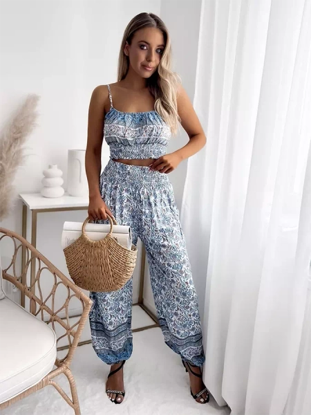 Royalfashion Niebieski damski komplet z printem