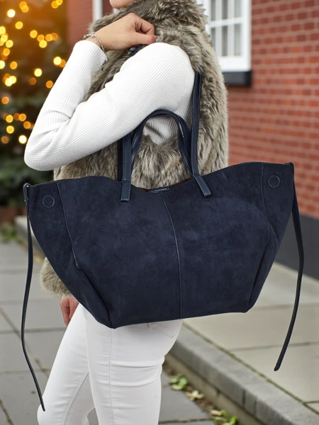 Torebka damska shopper eko zamszowa z mniejszą eko skórzaną w zestawie 2w1 Elinea