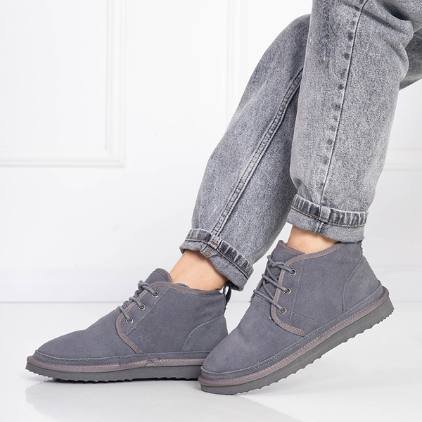 Royalfashion Szare wiązane damskie buty a'la śniegowce z futerkiem Miusho