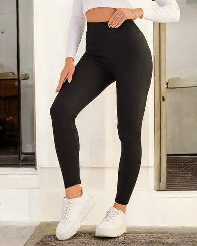 Royalfashion Bawełniane damskie prążkowane legginsy