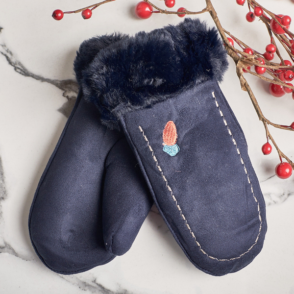 Granatowe dziecięce rękawiczki na sznurku i z jednym palcem - Rękawiczki