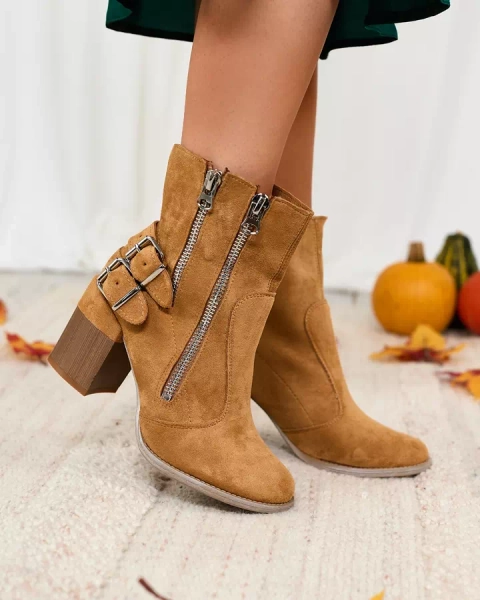 Royalfashion Damskie camelowe botki ze zdobieniem Feirrgo