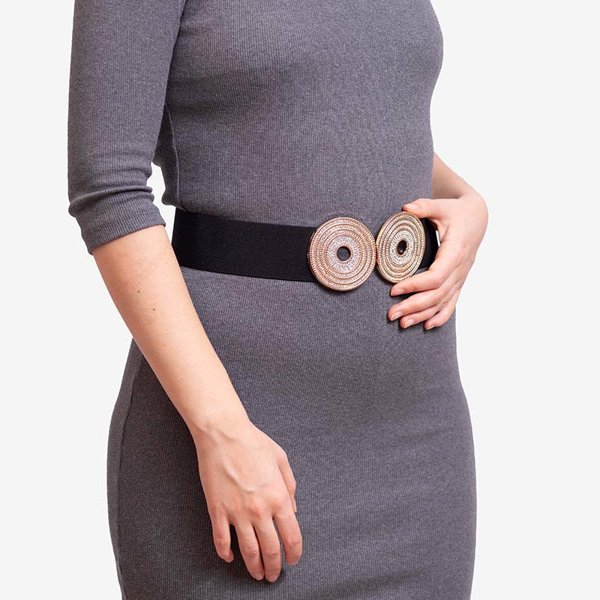 Czarny elastyczny pasek ze złotą klamrą z cyrkonami - Akcesoria