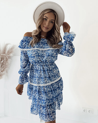 Royalfashion Sukienka damska mini a'la hiszpanka w kwiaty