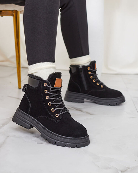 Royalfashion Czarne damskie ocieplane botki typu trapery Radoras