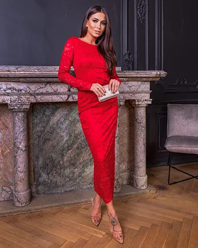 Royalfashion Damska koronkowa sukienka midi