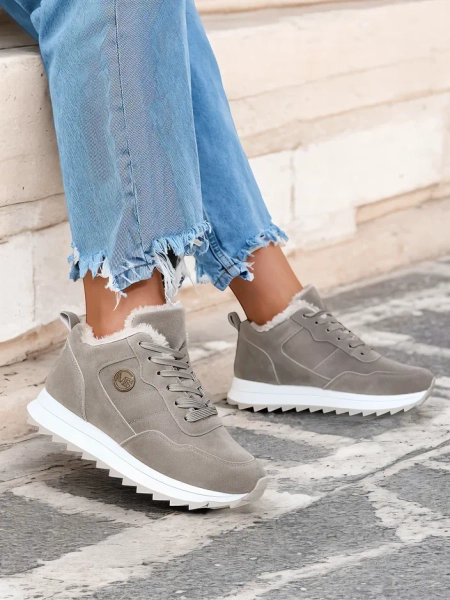 Royalfashion Szare buty sportowe damskie z ociepleniem Lahho