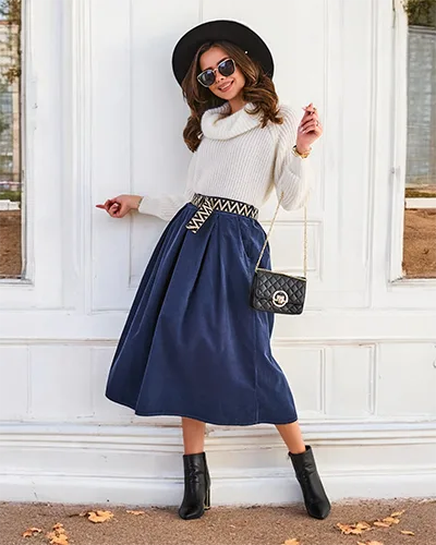 Royalfashion Bawełniana damska spódnica midi a'la sztruksowa