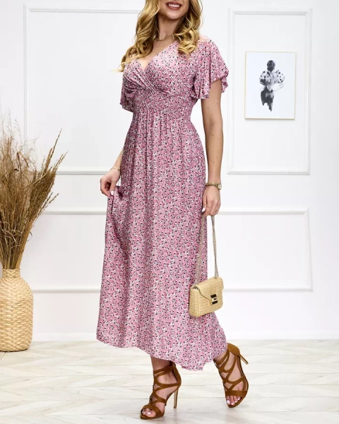 Royalfashion Kwiecista damska różowa sukienka midi