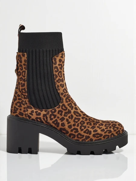 Wzorzyste Damskie botki na słupku z eko zamszu Anthere